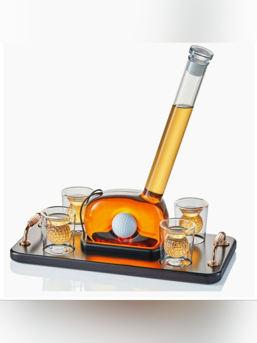 BROOKSTONE PIN HIGH DECANTER (7) PIECE SET - SHOT GLASSES & WOODEN TRAY - NEW